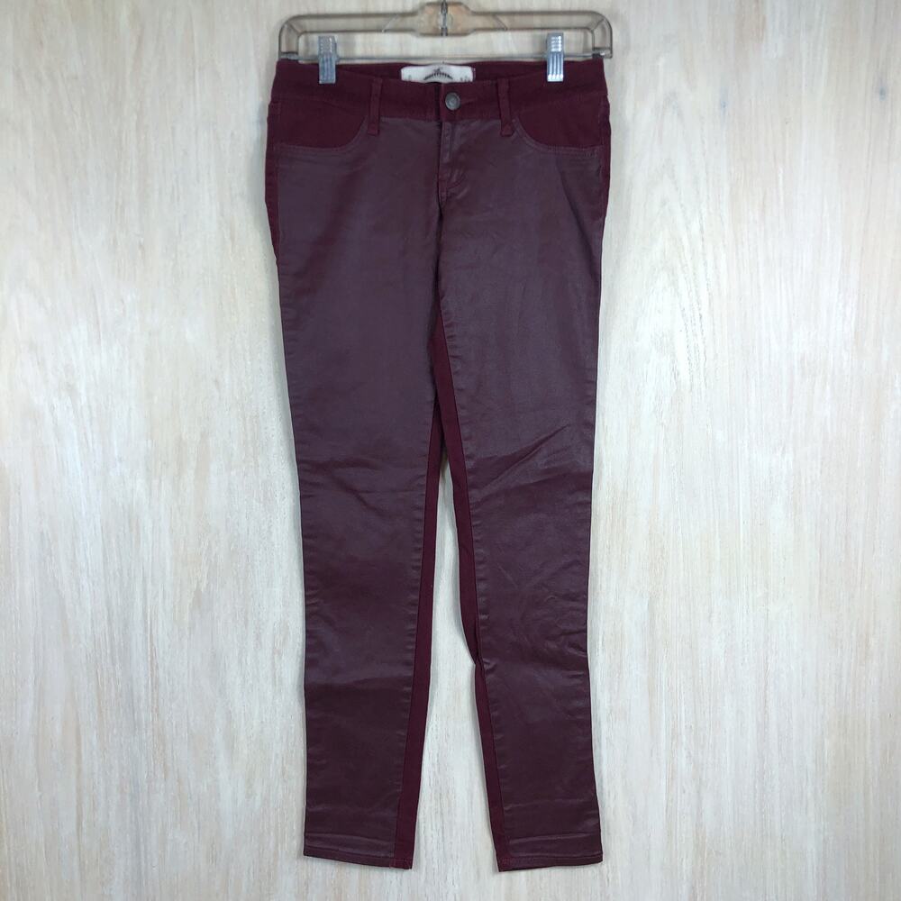 Hollister Maroon Low Rise Burgundy Stretch Faux Leather Skinny Jegging Jeans 0